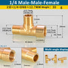 Brass BSP tee pipe fitting with male-male-female connections shown in various angles