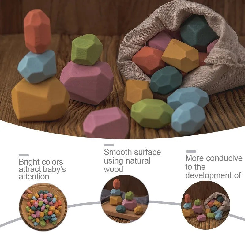 Wooden Rainbow Stacking Stones – Montessori Balancing Blocks for Kids
