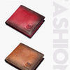 Two colors of RFID blocking genuine leather bifold wallets shown side by side.