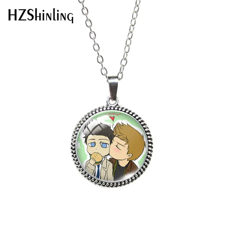 Destiel-Inspired Glass Cabochon Pendant Necklace