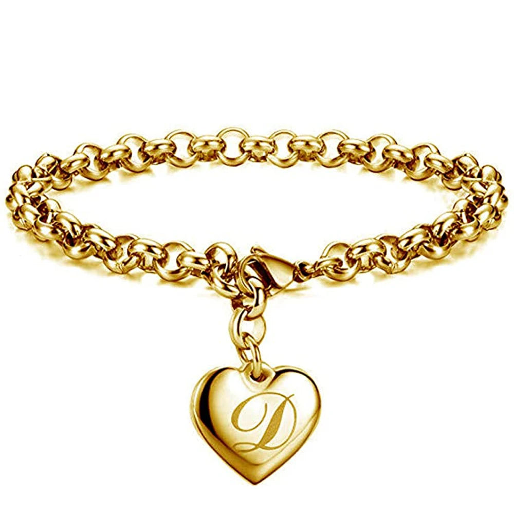 Gold Heart Alphabet Charm Bracelet