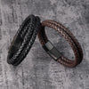 Men's Leather and Stainless Steel Bracelet with Magnetic Clasp