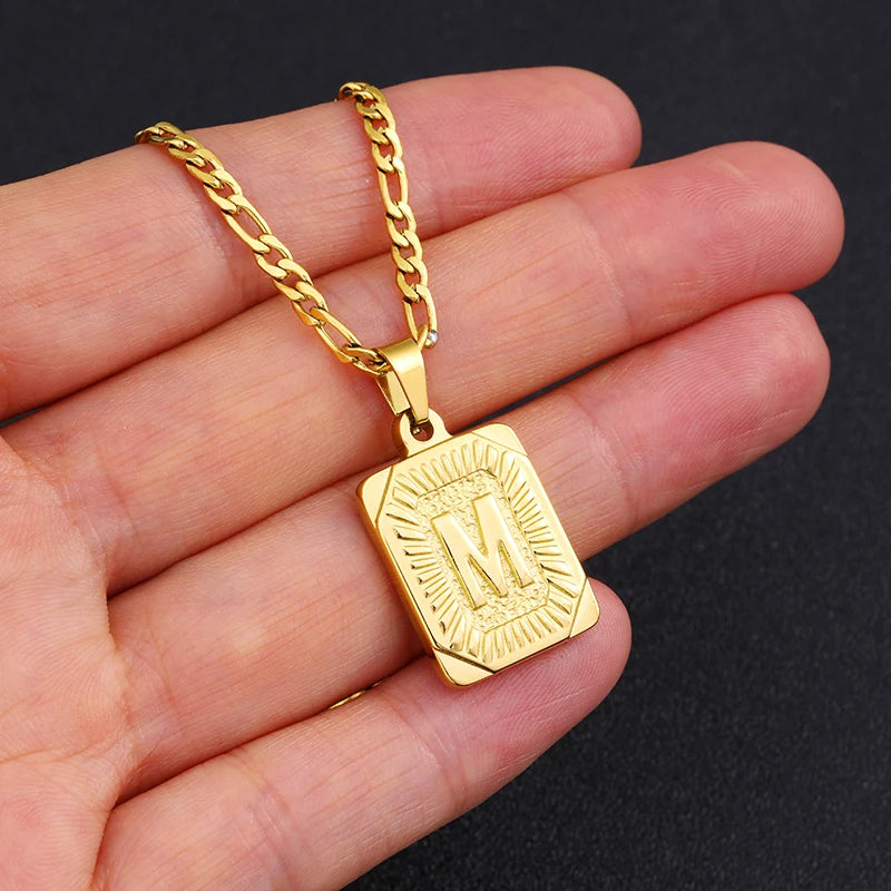 Initial Letter Pendant Necklace with Stainless Steel Chain