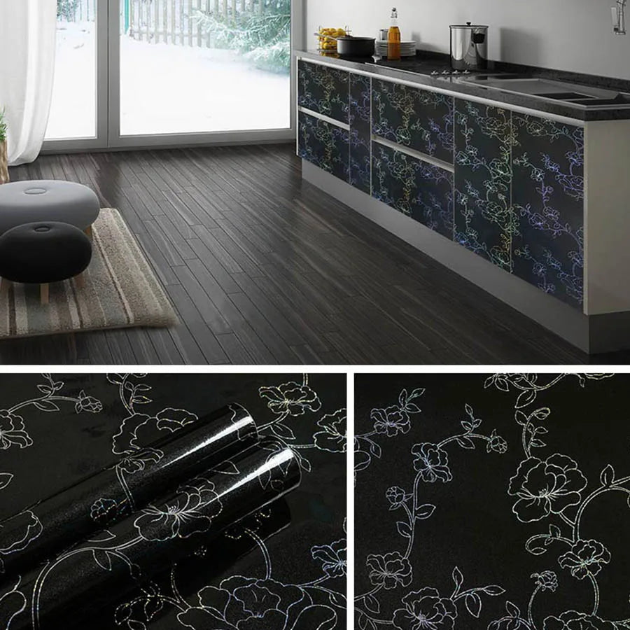 Black Self-Adhesive Waterproof Wallpaper for Kitchen & Furniture Renovation
