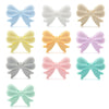 A collection of twelve food-grade silicone crown beads in various pastel colors including blue, white, yellow, orange, purple