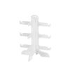 A clear plastic stackable display stand for holding sunglasses and reading glasses.