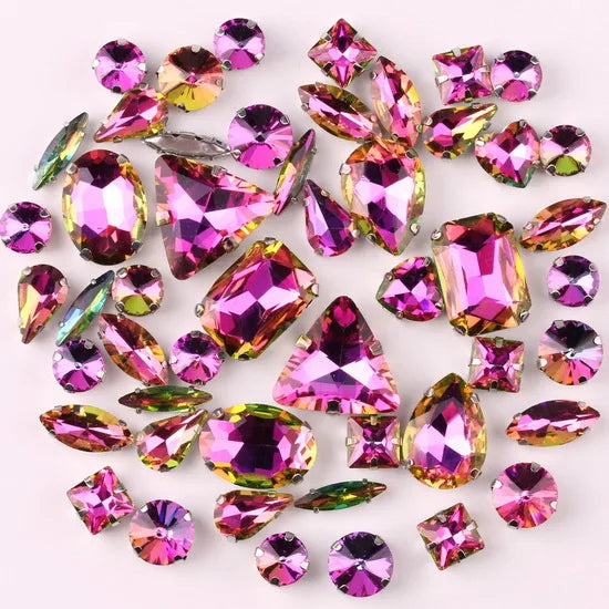 Mixed Shape Glass Rhinestones with Silver Claw Settings
