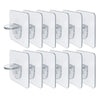 A set of ten clear adhesive shelf support pegs with silver mounting plates.