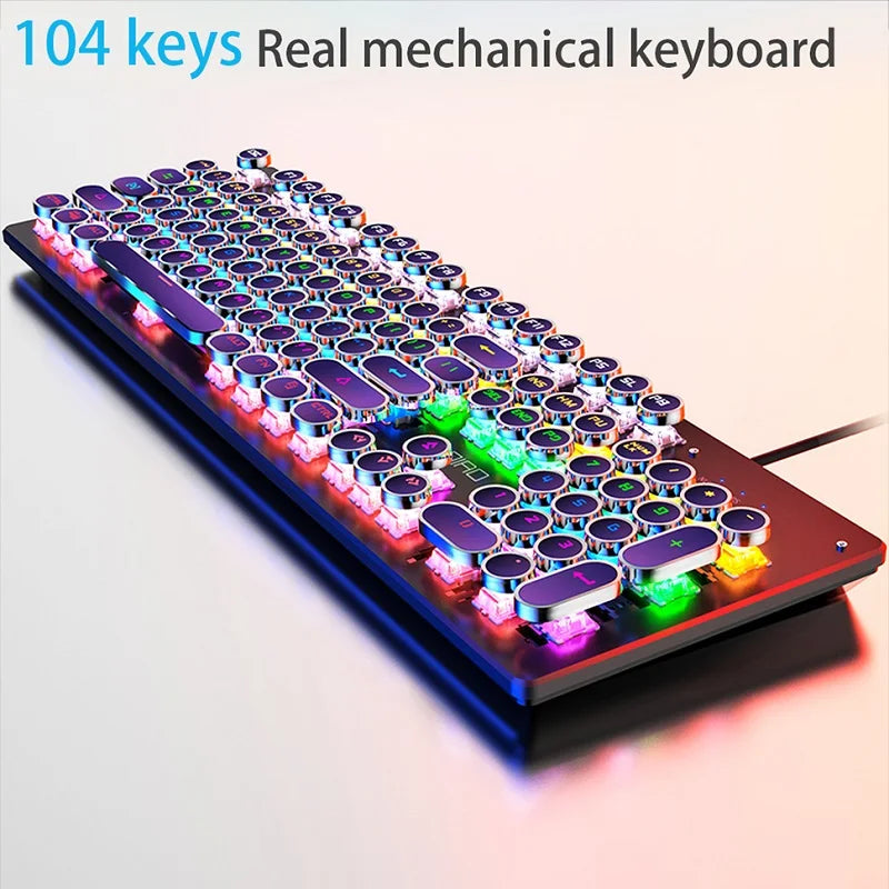 Retro Punk Mechanical Keyboard 104 Keys USB Wired RGB Backlit