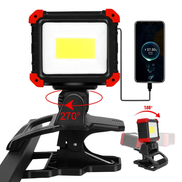 Rechargeable COB Work Light with Magnetic Base & Clip