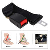 Black seat belt extender with a metal buckle showing before and after results for car seatbelt lengthening