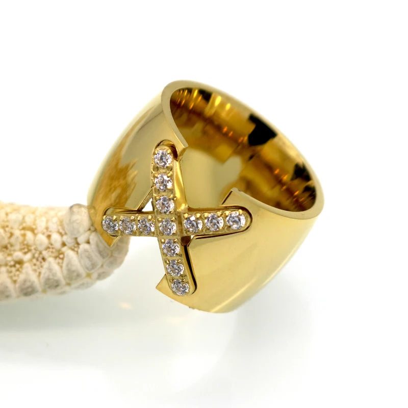 Gold Pave CZ Cross Ring
