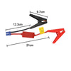 A red and black jump starter clamp tool with an EC5 connector and wires, showing various dimensions.