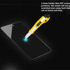 A yellow tool is applying a protective layer to a tablet screen, demonstrating the screen protector's hardness.