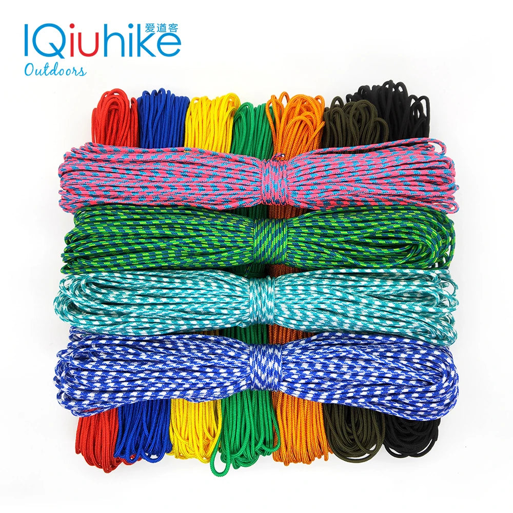 A collection of multi-colored 2mm paracord ropes bundled together for crafting and utility.