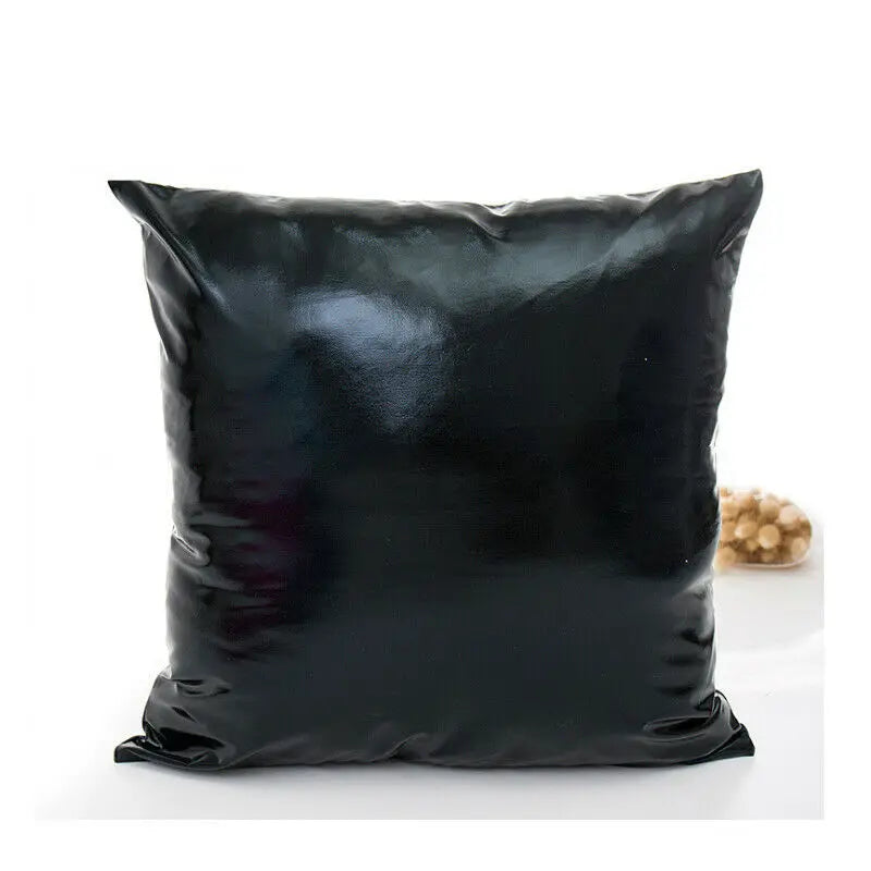 A square black pillowcase with a metallic shine finish.
