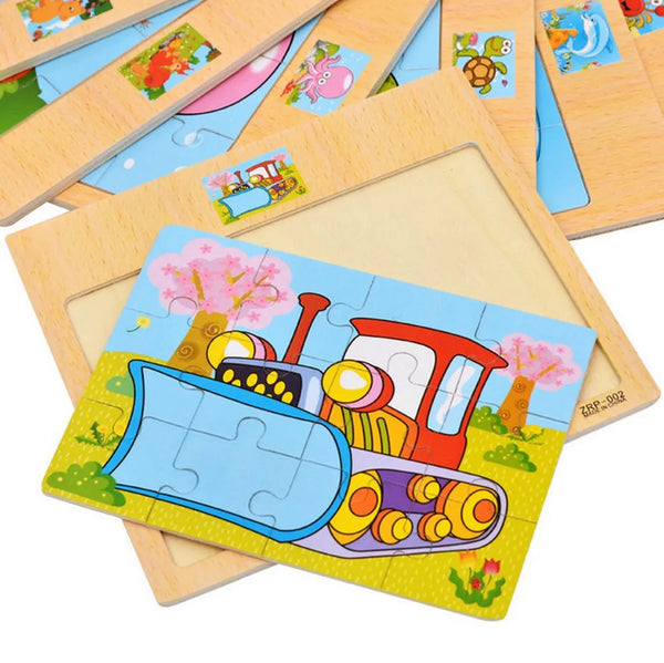 Wooden Vehicle & Animal Puzzle Set for Toddlers