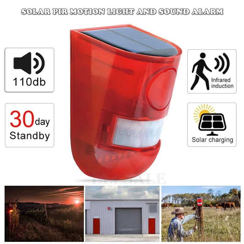 Solar-Powered Motion Sensor Alarm with Strobe Light