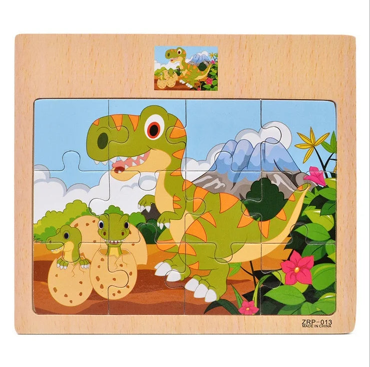 Wooden Vehicle & Animal Puzzle Set for Toddlers