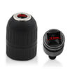 A black self-locking keyless drill chuck adaptor with a 13mm size marking.