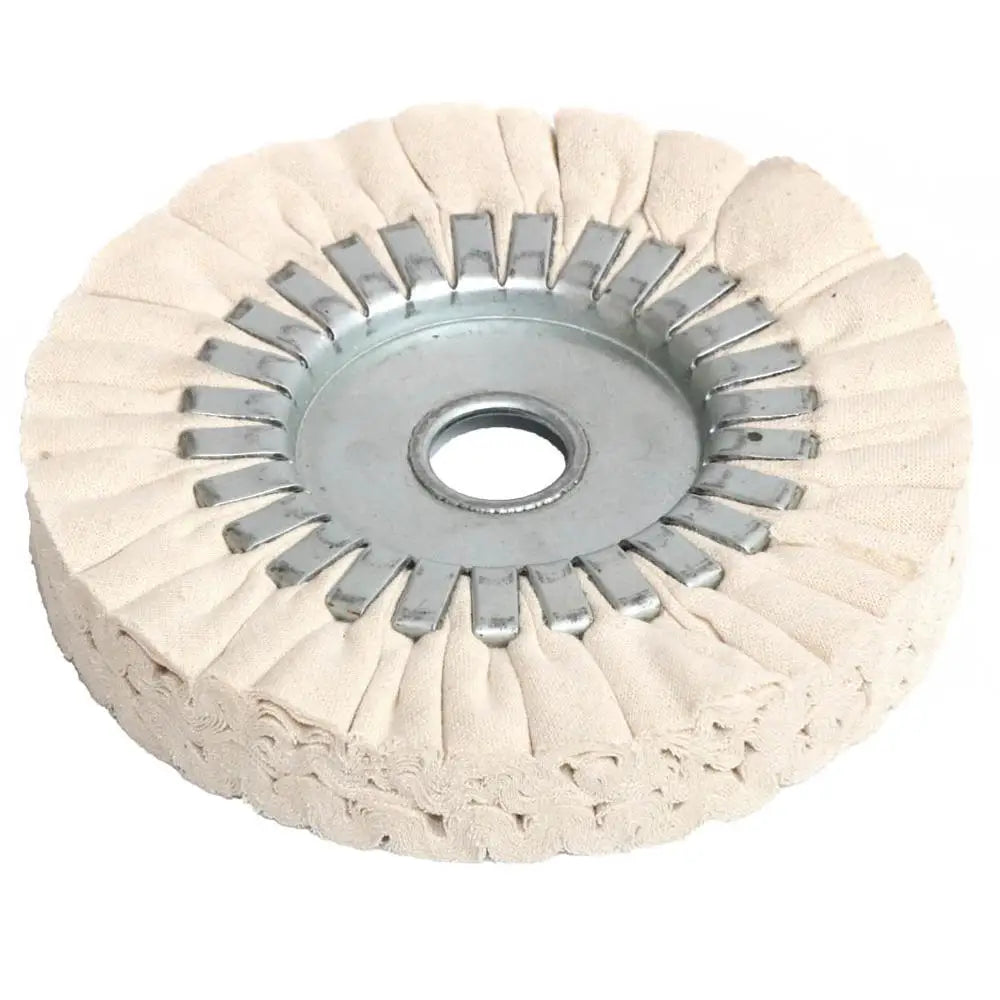 A circular buffing wheel made of cotton with metal teeth for polishing