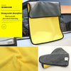 A yellow microfiber car wash towel with a gray grip, shown next to a window and a close-up of the yellow fabric.