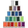 A stack of various colored braided polyester rod wrapping thread spools.
