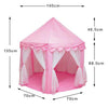 Pink foldable princess tipi play tent with a scalloped trim and sheer fabric canopy.