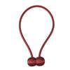 A maroon magnetic pearl ball curtain tieback with a loop and a knotted tassel.