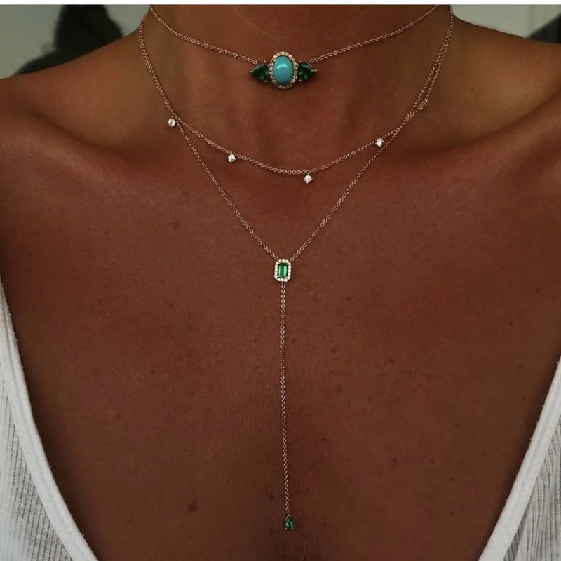 Geometric Teardrop Lariat Necklace with Cubic Zirconia