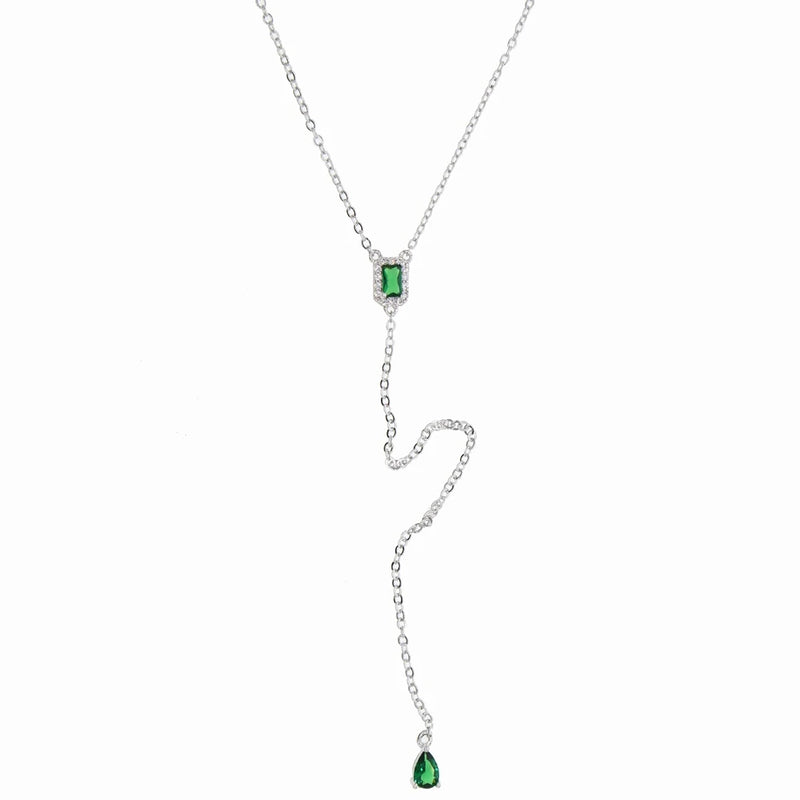 Geometric Teardrop Lariat Necklace with Cubic Zirconia
