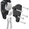 A heavy-duty adjustable rope clip hanger with a metal clip and various mounting components.