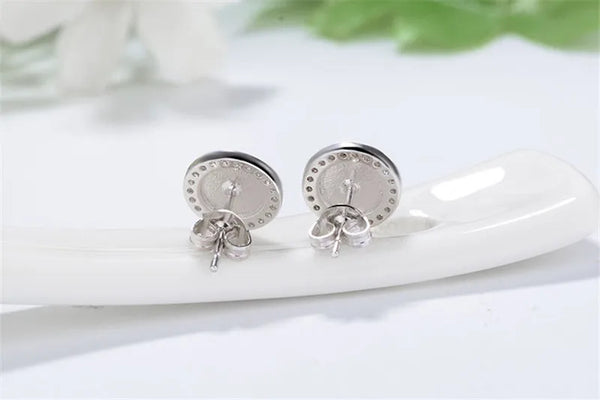 Sterling Silver Round Black Zircon Stud Earrings