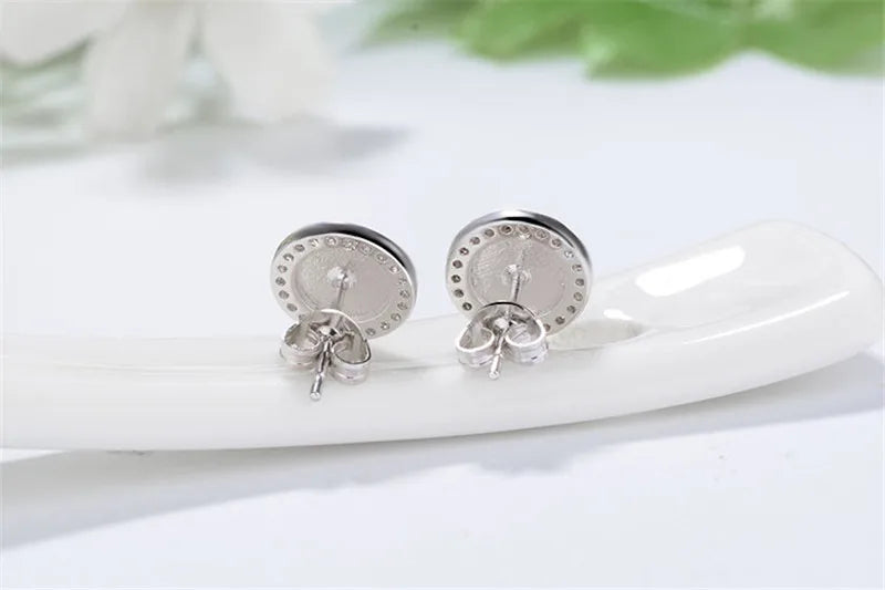 Sterling Silver Round Black Zircon Stud Earrings