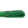 A coil of 2mm multi-color paracord featuring bright green and blue strands.