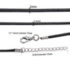 Black leather cord necklace featuring a lobster clasp and a 5cm extender chain.