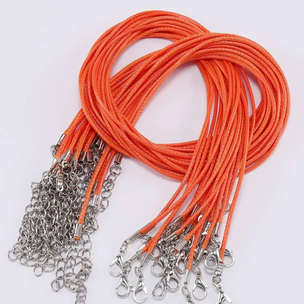 Orange leather cord necklace with silver clasps and findings