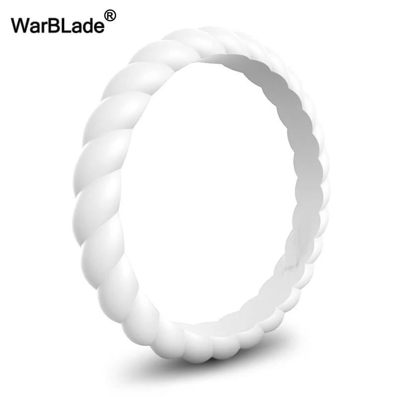 A white braided silicone ring shown in a top-down view.