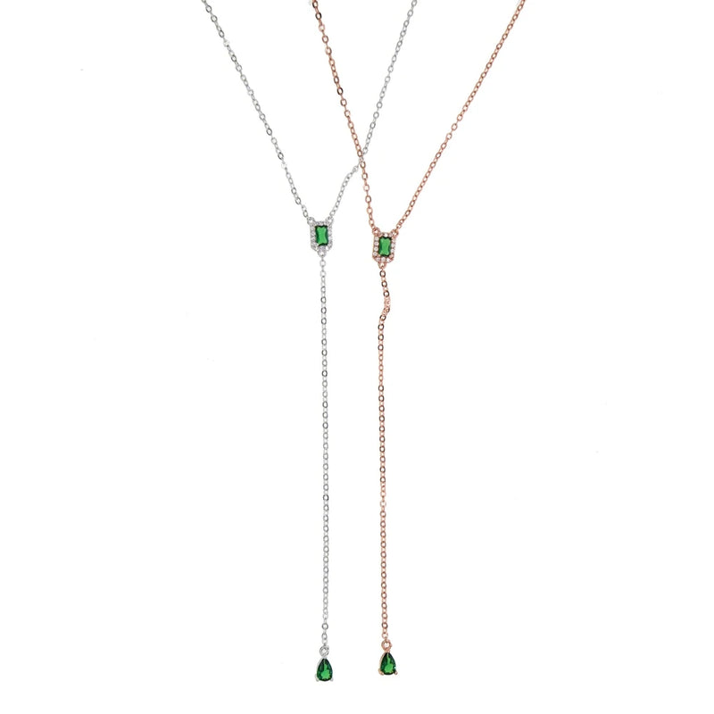 Geometric Teardrop Lariat Necklace with Cubic Zirconia
