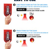 Instructions for using a solar-powered motion sensor alarm with two modes, showing how to press the power button.