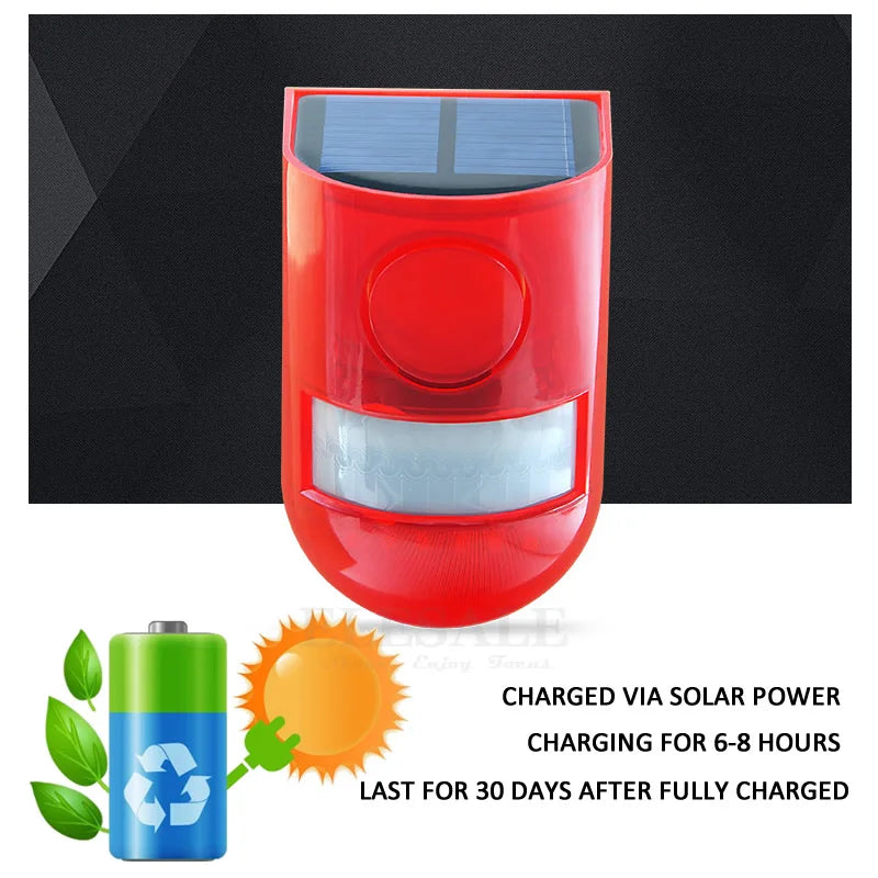 Solar-Powered Motion Sensor Alarm with Strobe Light