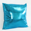 A square teal metallic shine decorative pillowcase with a glossy finish.