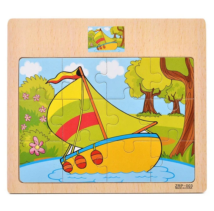 Wooden Vehicle & Animal Puzzle Set for Toddlers