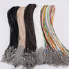 A collection of adjustable leather cord necklaces in various colors including black, beige, brown, and multicolored strands.
