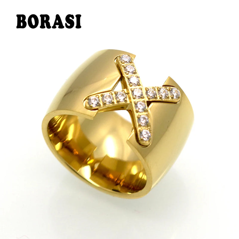 Gold Pave CZ Cross Ring