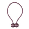 A pair of mauve magnetic pearl ball curtain tiebacks with a thin cord.