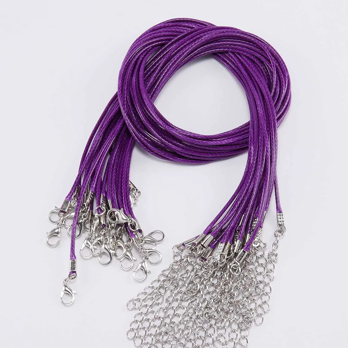 Purple leather cord necklace with silver clasps