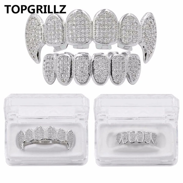 Un juego de grillz de latón sólido, incluyendo un set completo y piezas individuales, exhibidos en cajas de plástico transpar
