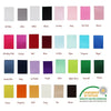 A collection of satin ribbon rolls in various shades including pink, red, blue, green, and purple.