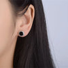 Sterling Silver Round Black Zircon Stud Earrings